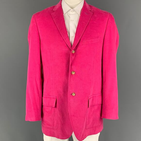 Size 42 Long Hot Pink Corduroy Cotton Notch Lapel Sport Coat